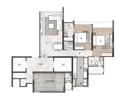 Rustomjee Uptown Urbania 2BHK Plan