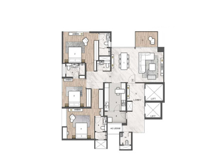 Rustomjee Uptown Urbania 3BHK Plan